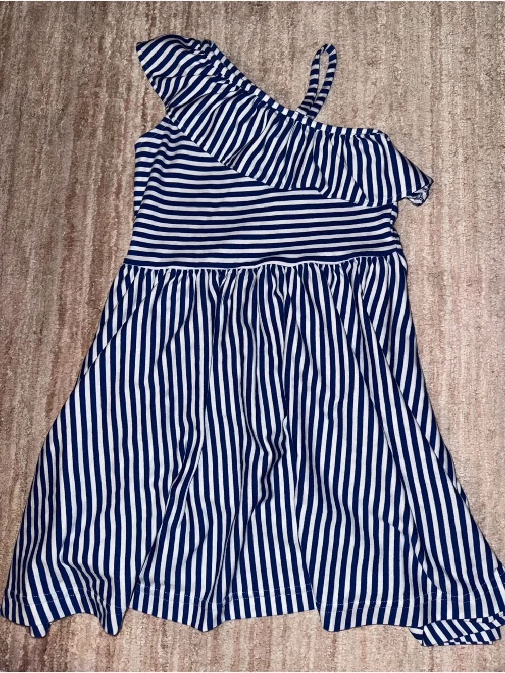 Florence Eiseman Navy and White Striped One-Shoulder Dress